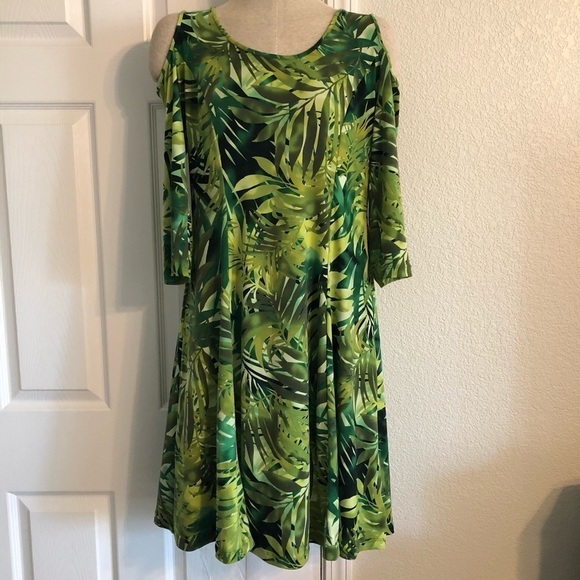 Susan Graver Liquid Knit 3/4 Cold Shoulder Dress - Picture 3 of 9